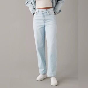 American Eagle Highest Rise Crossover Baggy Straight Jean Light Blue Size 12